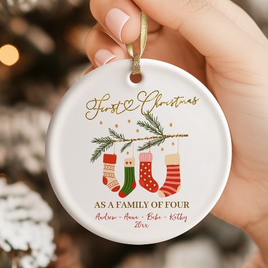 Cute Boho First Christmas Family of Four Keramik Ornament