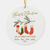 Cute Boho First Christmas Family of Four Keramik Ornament (Vorne)