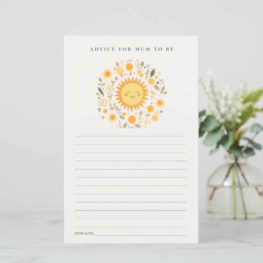 Cute Boho Floral Sun Advice For Mum Baby Shower (Stehend Vorderseite)