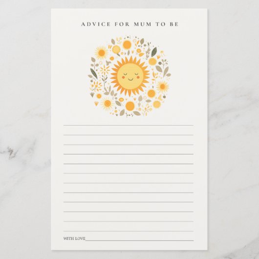 Cute Boho Floral Sun Advice For Mum Baby Shower (Vorderseite)
