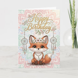 Cute Boho Fox Happy Birthday Card with Dreamcatche Karte