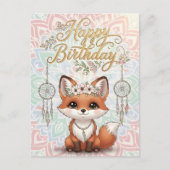 Cute Boho Fox Happy Birthday Card with Dreamcatche Postkarte (Vorderseite)