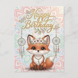 Cute Boho Fox Happy Birthday Card with Dreamcatche Postkarte