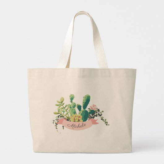 Cute Boho Personalized Cactus Jumbo Stoffbeutel (Rückseite)