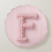 Cute boho pink crocheted letter F Round Pillow Rundes Kissen (Rückseite)