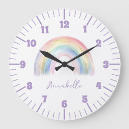 Cute Boho Rainbow Girl Große Wanduhr