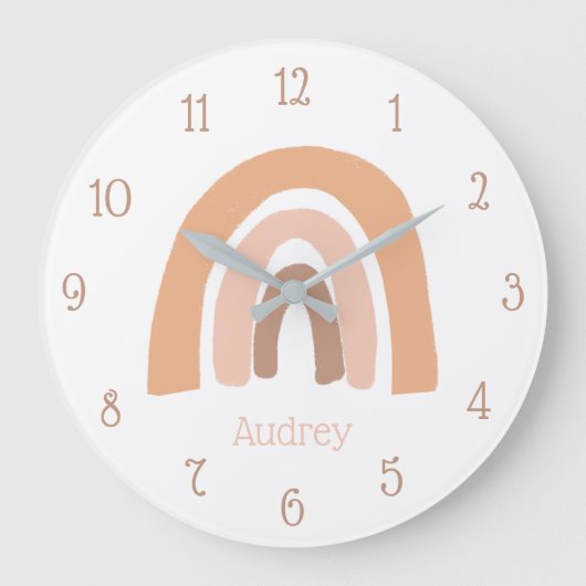 Cute Boho Rainbow Pink Personalized Große Wanduhr (Vorderseite)