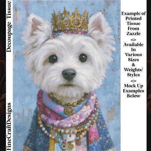 Cute Boho Royal Westie Dog, Crown EV7 Decoupage Seidenpapier