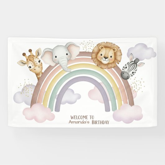 Cute Boho Safari Animals 1st Birthday Banner (Horizontal)