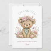 Cute Boho Teddy Bear Birthday Party Dankeskarte (Vorderseite)