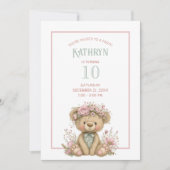 Cute Boho Teddy Bear Birthday Party Einladung (Vorderseite)