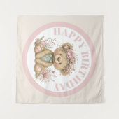 Cute Boho Teddy Bear Birthday Party Wandteppich (Vorderseite (Horizontal))