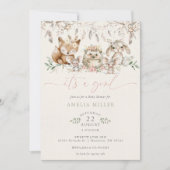 Cute Boho Woodland Forest Animal Girl Baby Shower Einladung (Vorderseite)