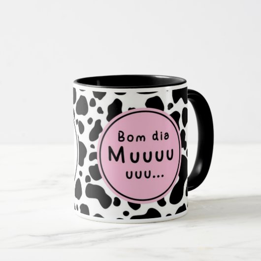 Cute “Bom Dia Muuuuu” Kawaii Cow Design Tasse (VorderseiteRechts)