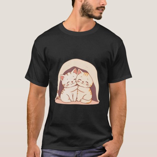 Cute Bonded Kittens Hugging Under Blanket Art ✨🐾 T-Shirt (Vorderseite)
