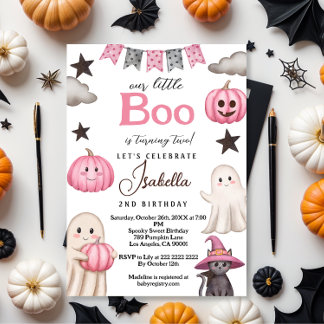 cute boo party pink ghost – Halloween 2nd birthday Einladung