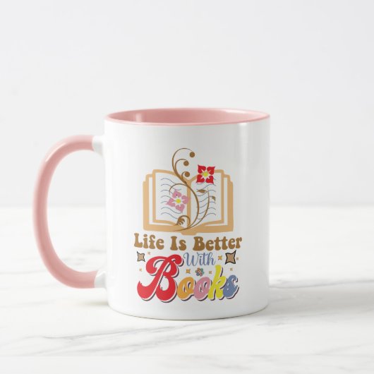 Cute Book Lover "Life Is Better With Books" Quote Tasse (Links)