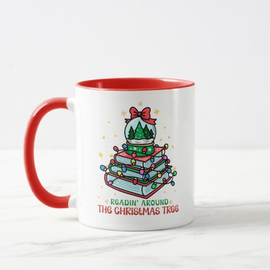 Cute Book Lover Reading Around the Christmas Tree  Tasse (Links)