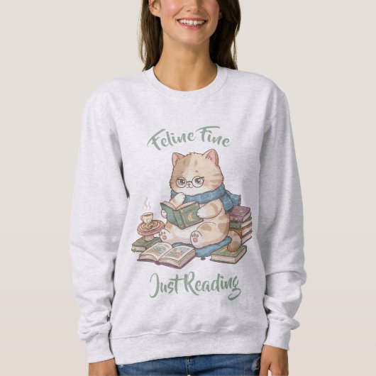Cute Book Lover Sweater Cozy Cat Reading Sweatshirt (Vorderseite)