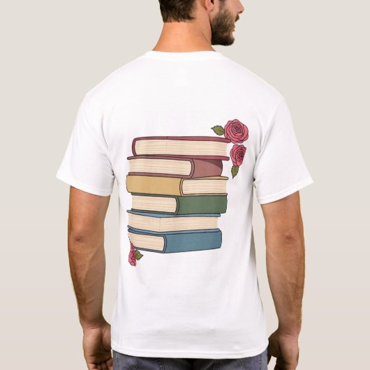 Cute Book Stack with Roses T-Shirt (Rückseite)