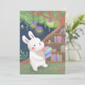 Cute Bookaholic Bunny Illustration Einladung (Stehend Vorderseite)