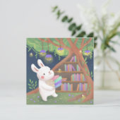 Cute Bookaholic Bunny Illustration Einladung (Stehend Vorderseite)