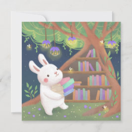 Cute Bookaholic Bunny Illustration Einladung