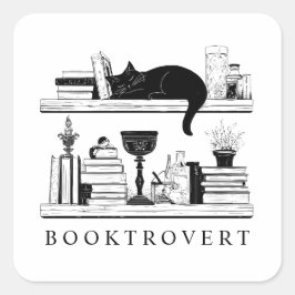 Cute Booktrovert Book Lover's Cat  Quadratischer Aufkleber