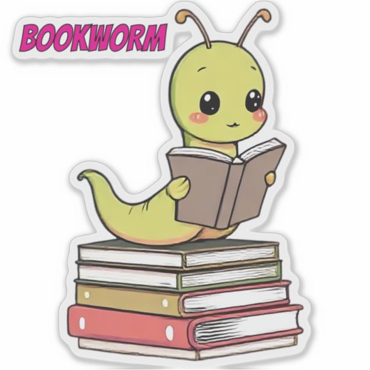 Cute Bookworm Sticker | Adorable Reading Worm (Vorderseite)