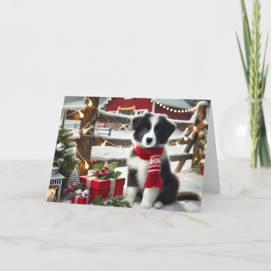 Cute Border Collie Christmas Feiertagskarte (Vorderseite)