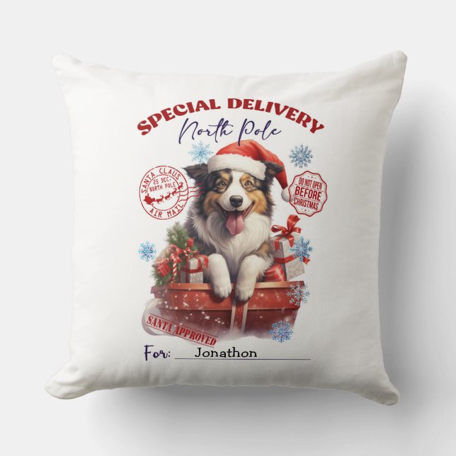 Cute Border Collie Christmas Throw Pillow Kissen (Vorderseite)