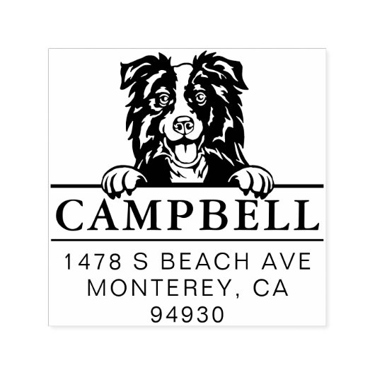 Cute Border Collie Custom Dog Address Stamp Permastempel (Design)