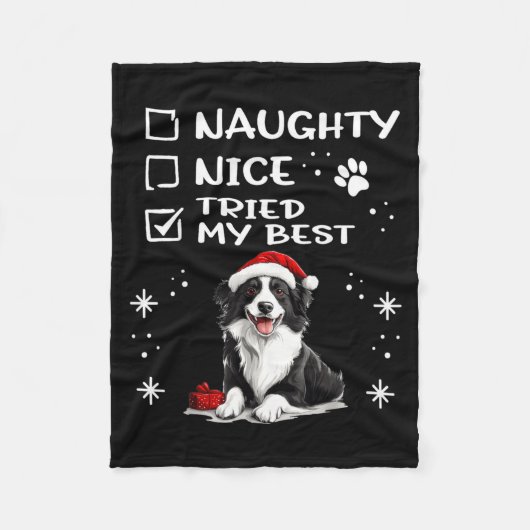 Cute Border Collie Dog Christmas Naughty Nice Trie Fleecedecke (Vorderseite)