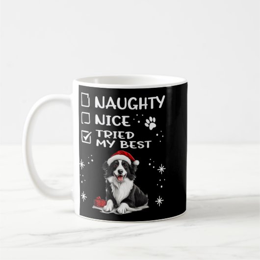 Cute Border Collie Dog Christmas Naughty Nice Trie Kaffeetasse (Links)
