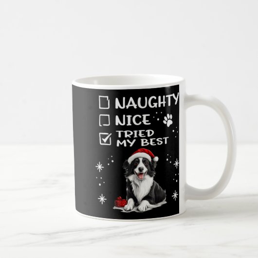 Cute Border Collie Dog Christmas Naughty Nice Trie Kaffeetasse (Rechts)
