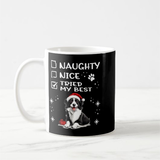 Cute Border Collie Dog Christmas Naughty Nice Trie Kaffeetasse (Links)