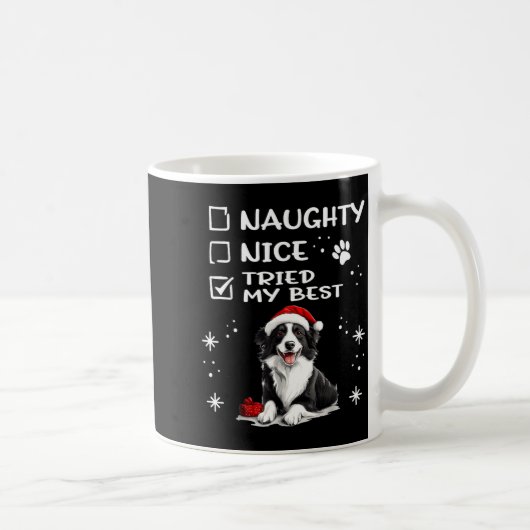 Cute Border Collie Dog Christmas Naughty Nice Trie Kaffeetasse (Rechts)