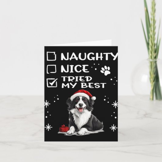 Cute Border Collie Dog Christmas Naughty Nice Trie Karte (Vorderseite)