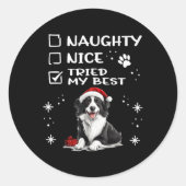 Cute Border Collie Dog Christmas Naughty Nice Trie Runder Aufkleber