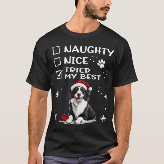 Cute Border Collie Dog Christmas Naughty Nice Trie T-Shirt (Vorderseite)
