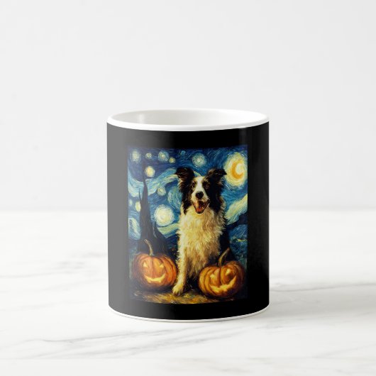 Cute Border Collie Dog Halloween Jack O Lantern Pu Kaffeetasse (Mittel)
