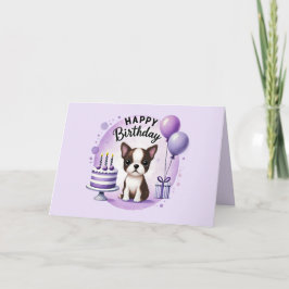 Cute Boston Terrier Birthday Card  Dankeskarte