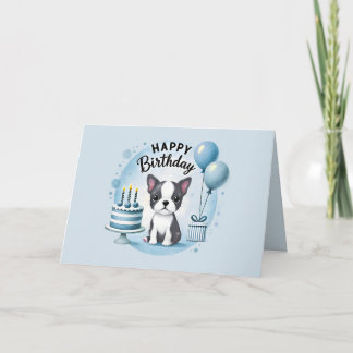 Cute Boston Terrier Birthday Card  Dankeskarte