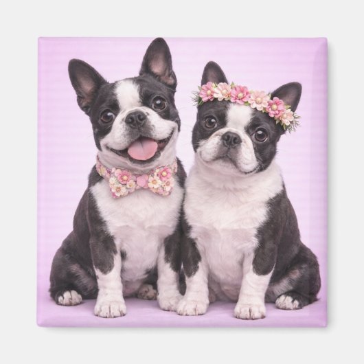 Cute Boston Terrier Couple Valentine Illustration  Magnet (Vorne)