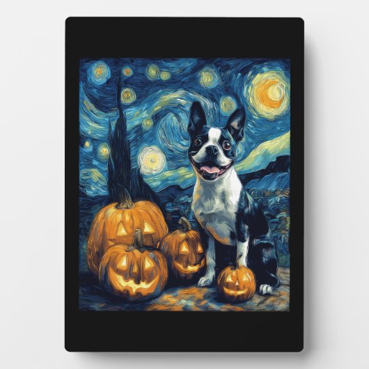 Cute Boston Terrier Dog Halloween Jack O Lantern P Fotoplatte (Vorderseite)