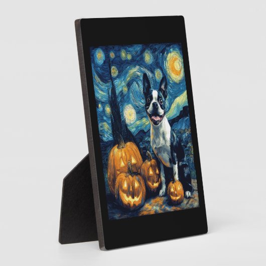 Cute Boston Terrier Dog Halloween Jack O Lantern P Fotoplatte (Seite)