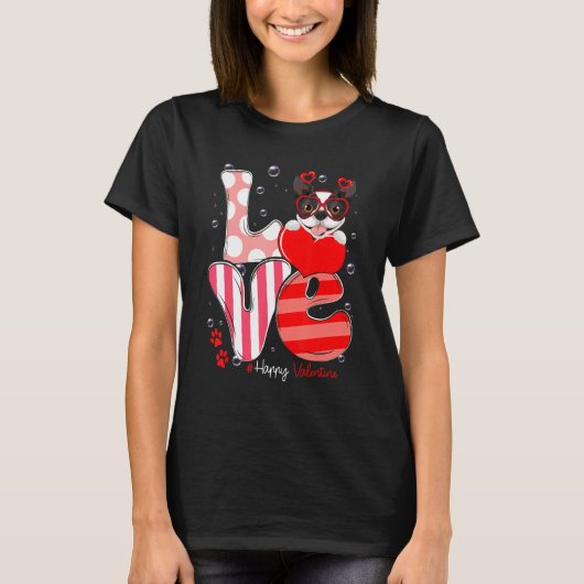 Cute Boston Terrier Dog Love Valentine Puppy T-Shirt (Vorderseite)
