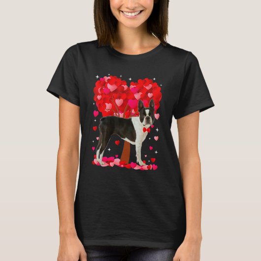 Cute Boston Terrier Dog Valentines Day Heart Puppy T-Shirt (Vorderseite)