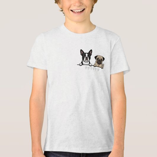 Cute Boston Terrier & Pug Dog pocket size Tri-Blend Shirt (Vorderseite)