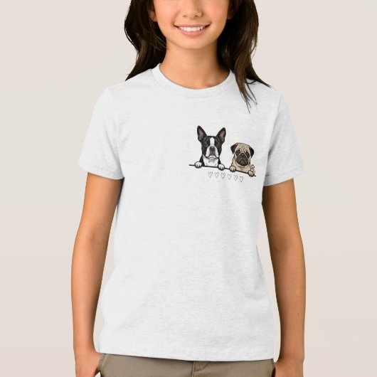 Cute Boston Terrier & Pug Dog pocket size Tri-Blend Shirt (Vorderseite)